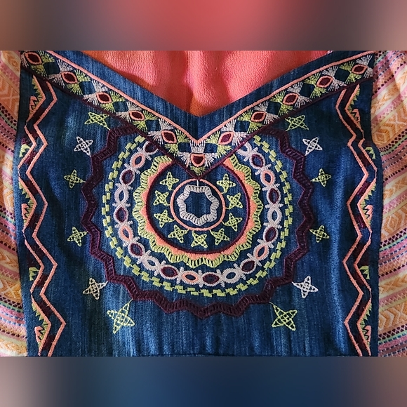 Chelsea & Violet Coral and Denim Embroidered Mini Sundress Size Medium - Picture 3 of 9